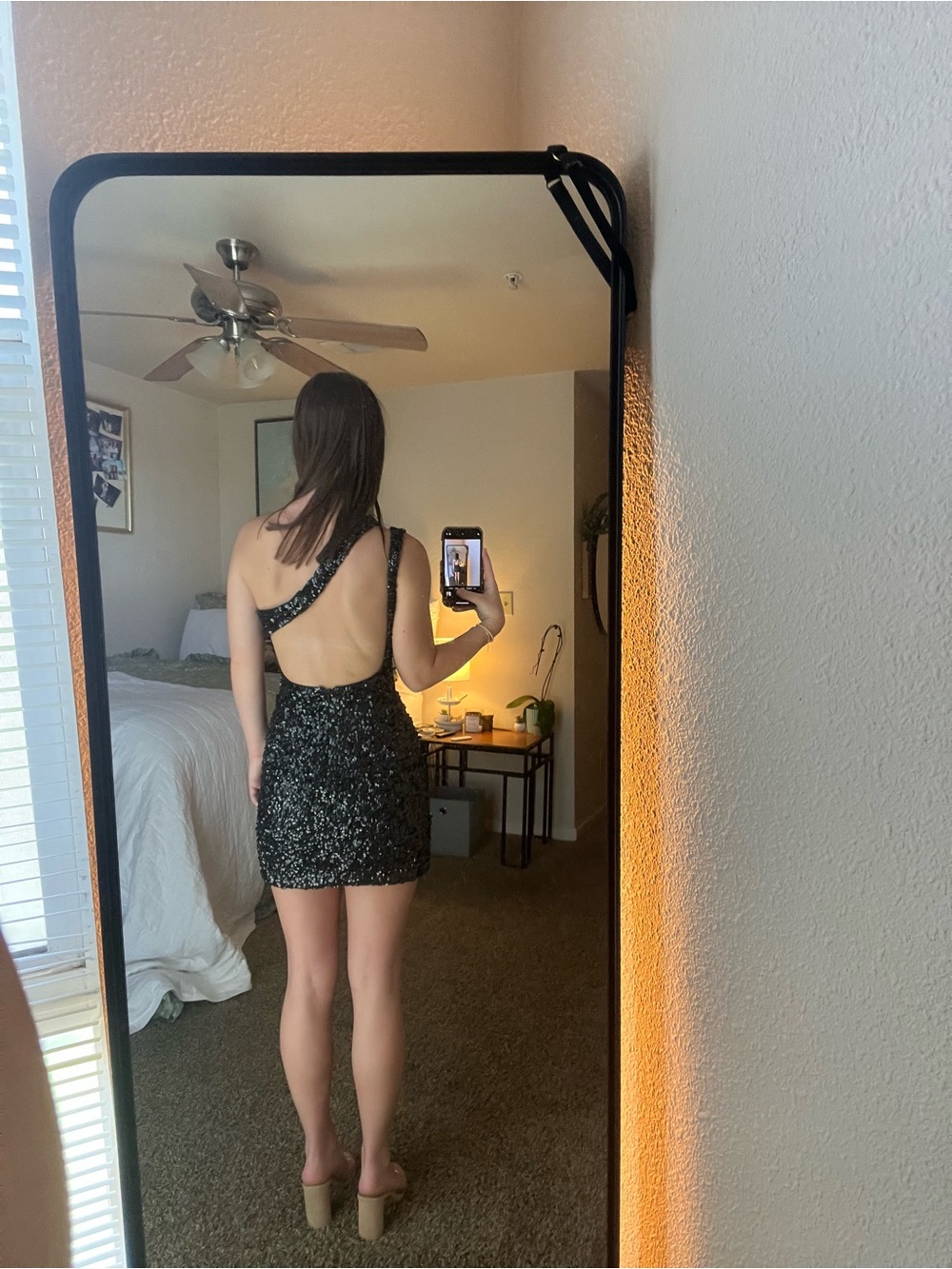 Sherri Hill Black One-Shoulder Sequin Mini Dress - Picture 2 of 5